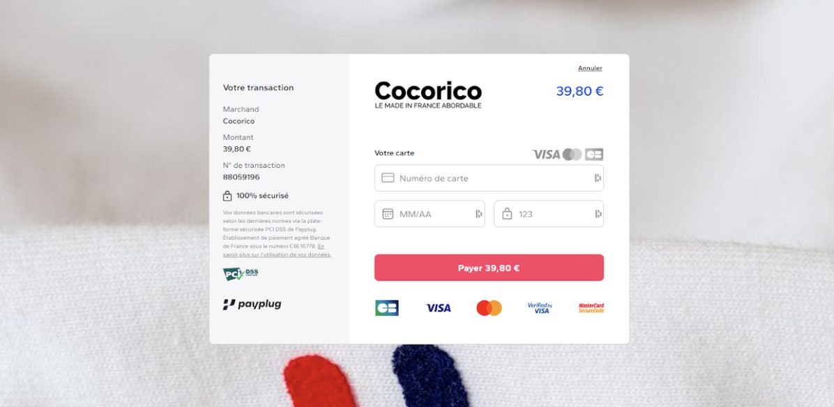 page de paiement redirigée Cocorico