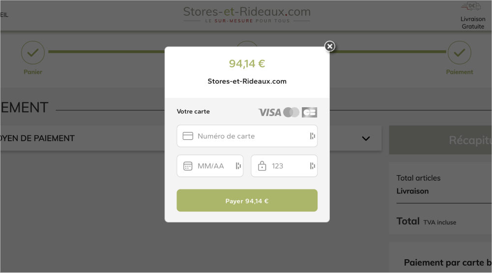 Page de paiement Stores-et-Rideaux.com