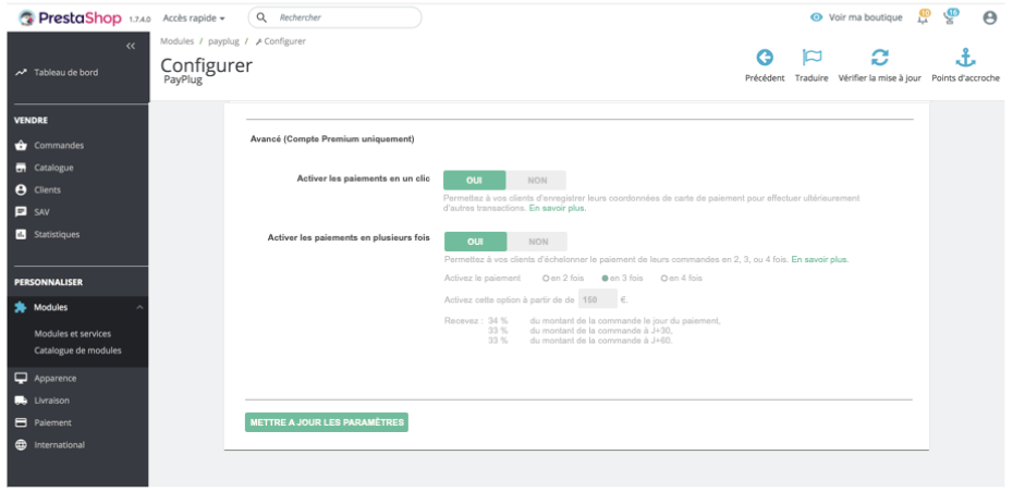 Paiement fractionné Payplug