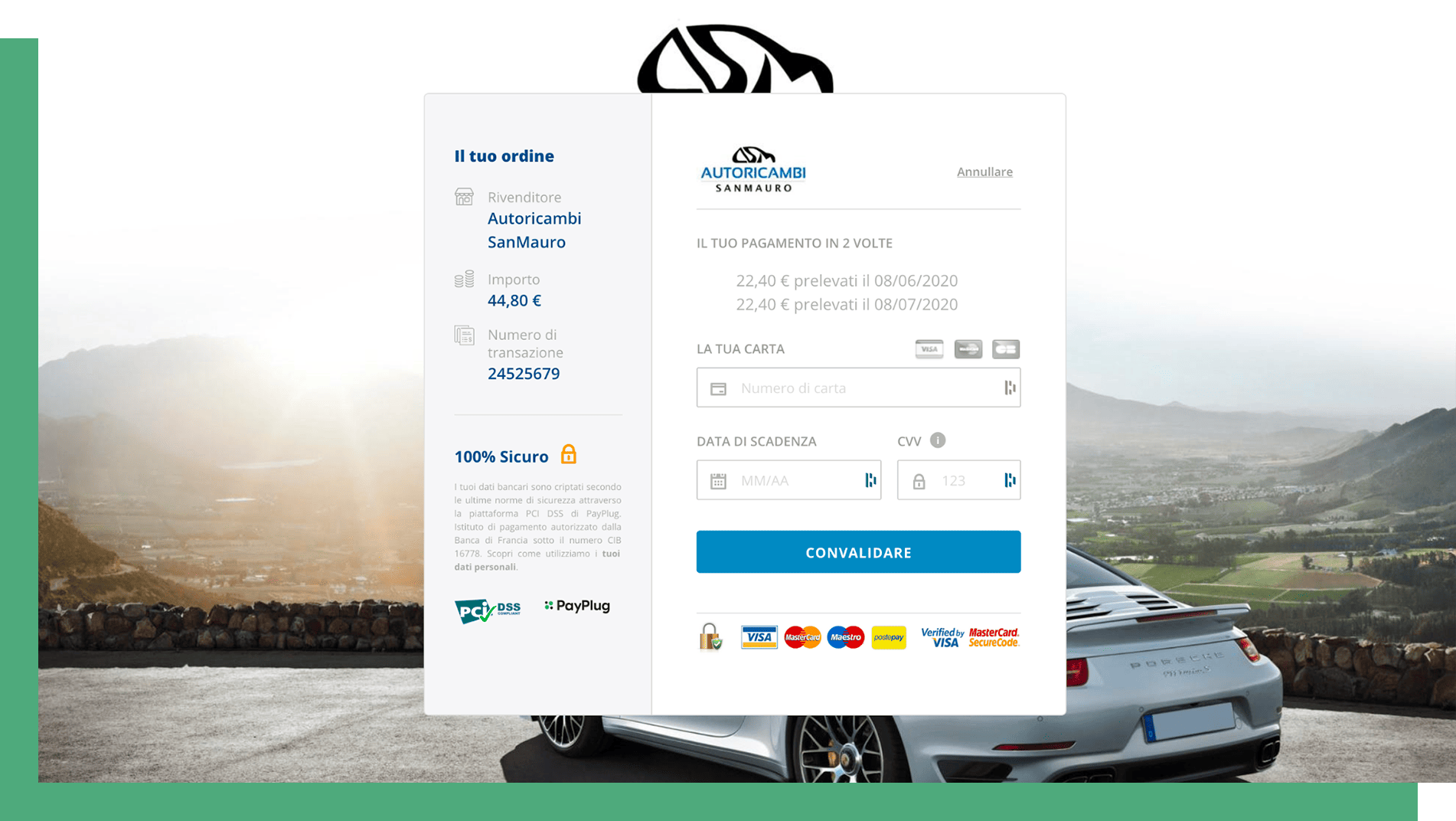 Pagina di pagamento integrata Autoricambi SanMauro