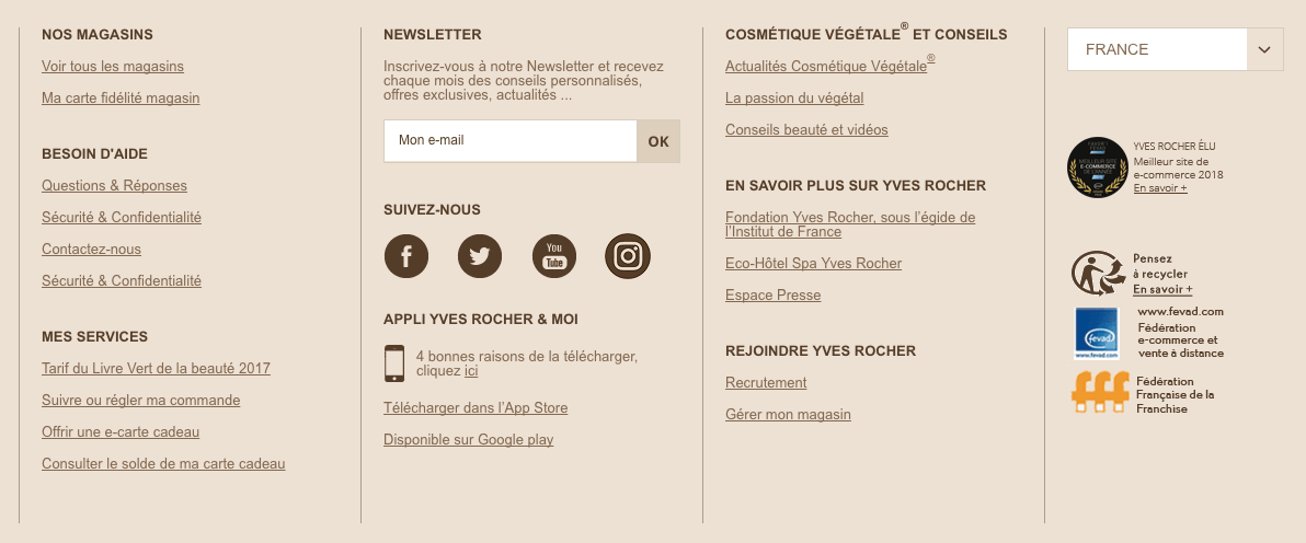 Organisation bas de page boutique en ligne