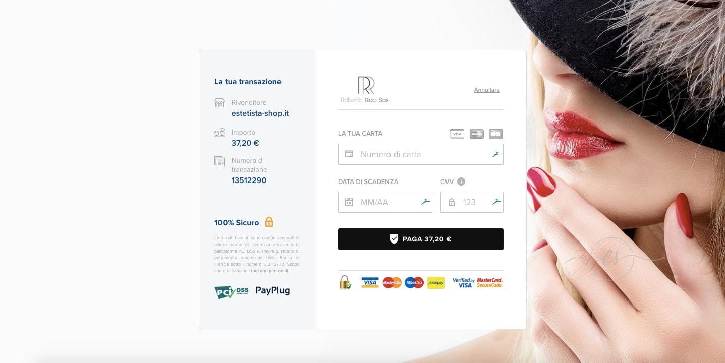 Pagina di pagamento reindirizzata