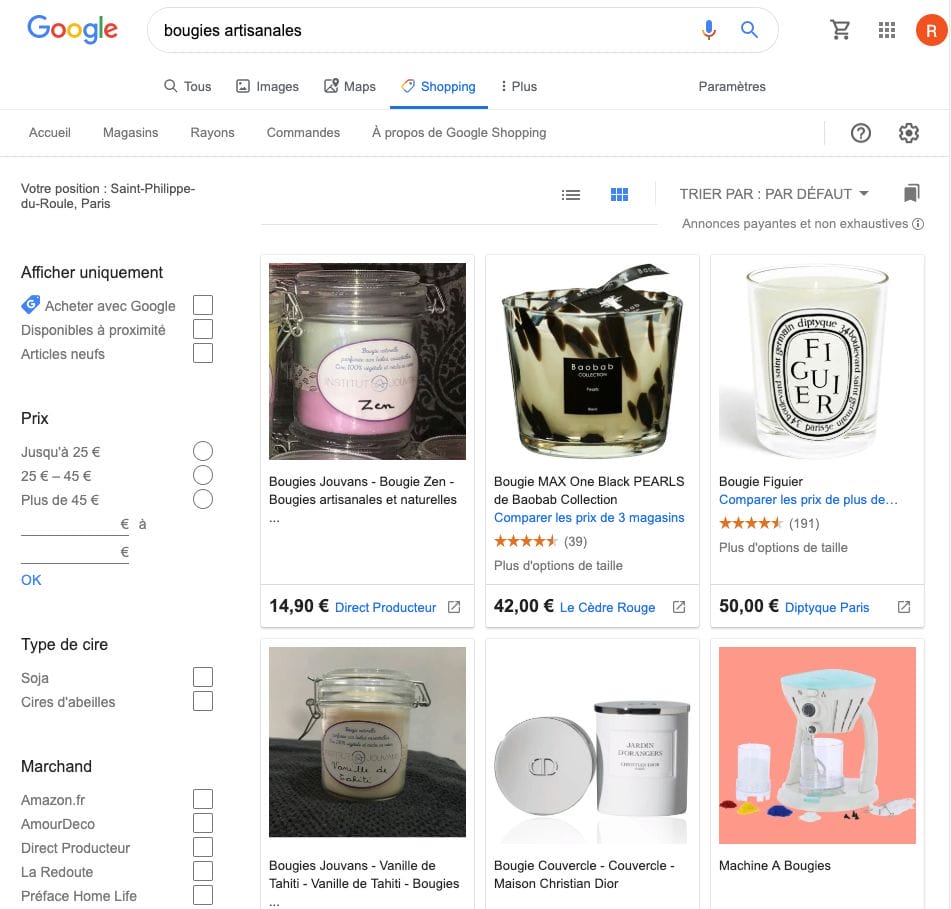 Page Google Shopping