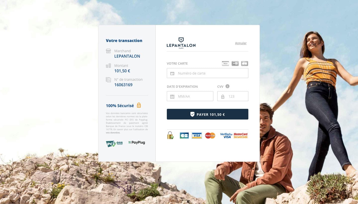 Page de paiement le pantalon