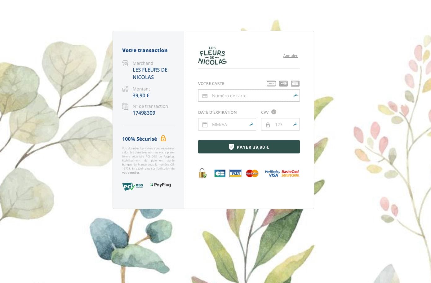 Page de paiement classique redirigée