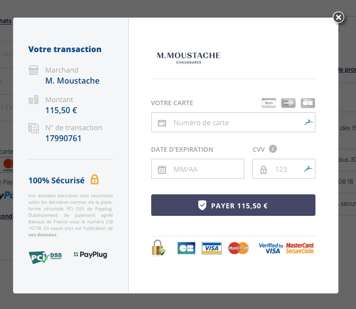 Page de paiement M. Moustache