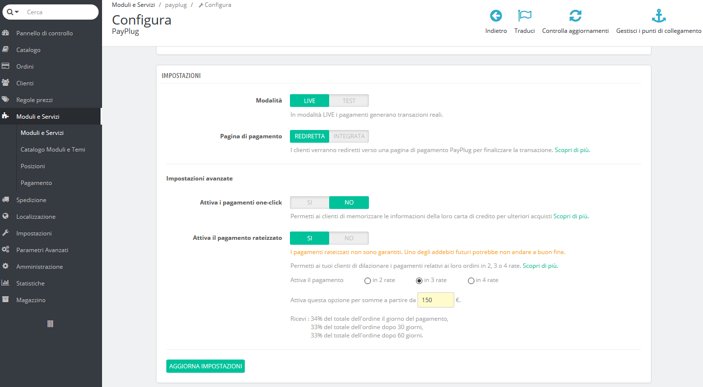 Configura Pagamento frazionato