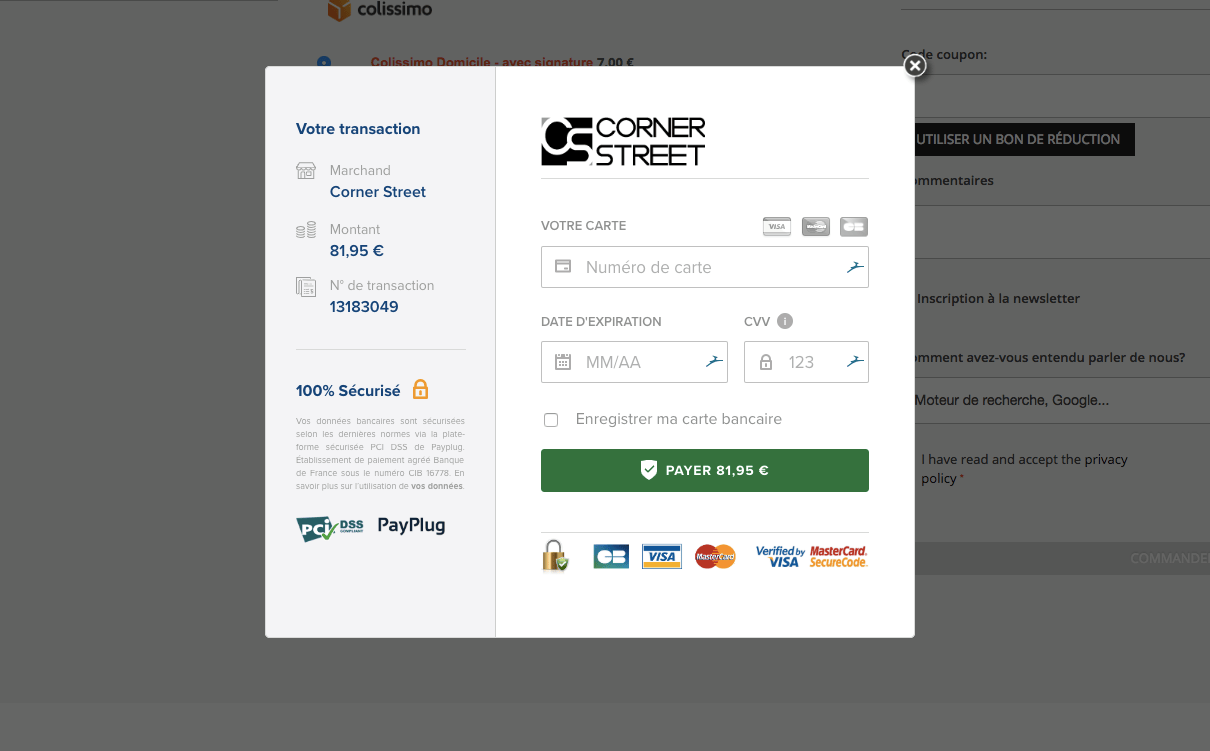 Page de paiement intégrée sur Magento 2