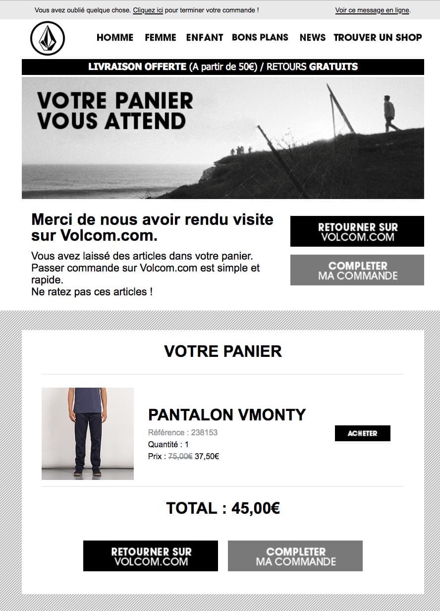 E-mail de relance panier abandonné