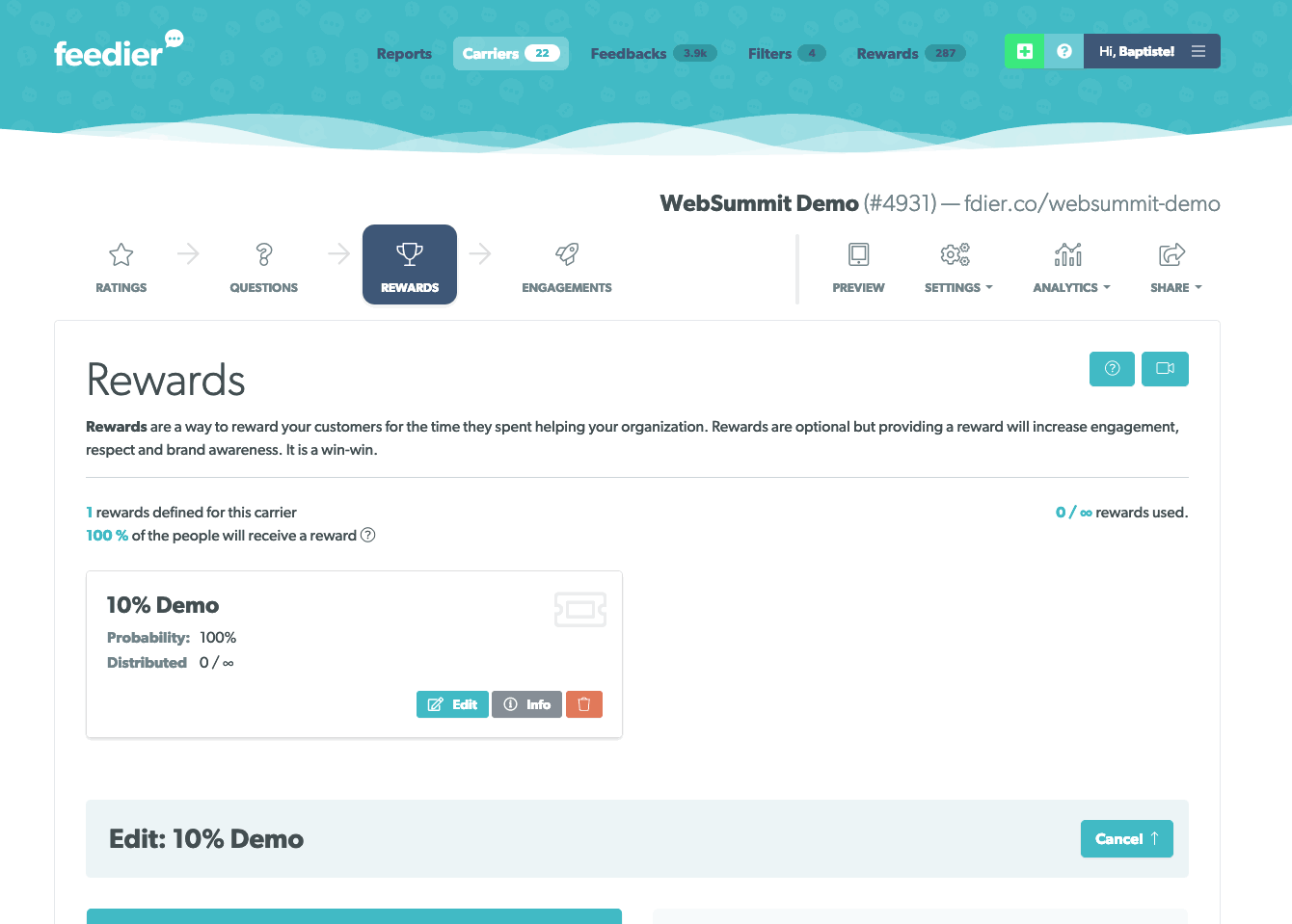 Récompense feedback Feedier