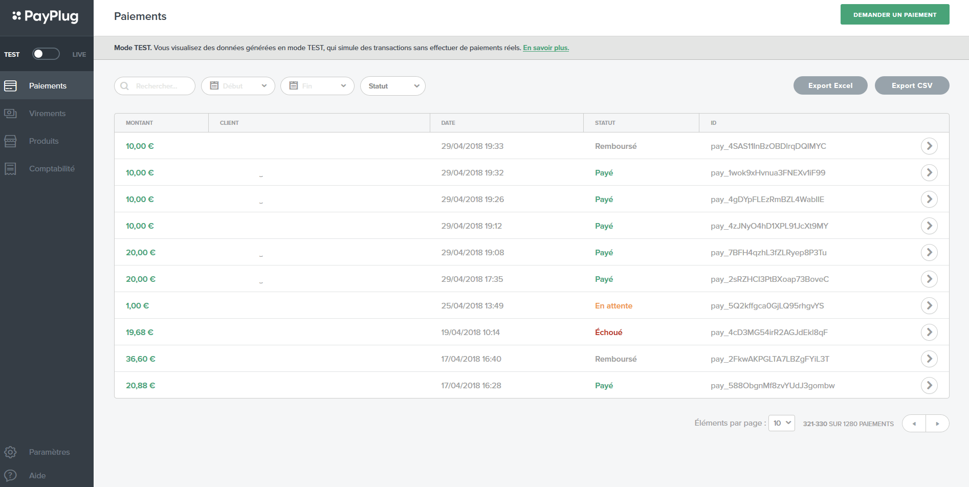 Historique paiements