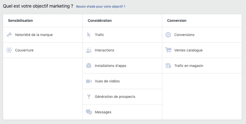Objectif publicité Facebook