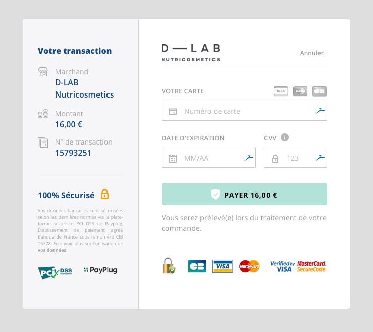 Page de paiement classique