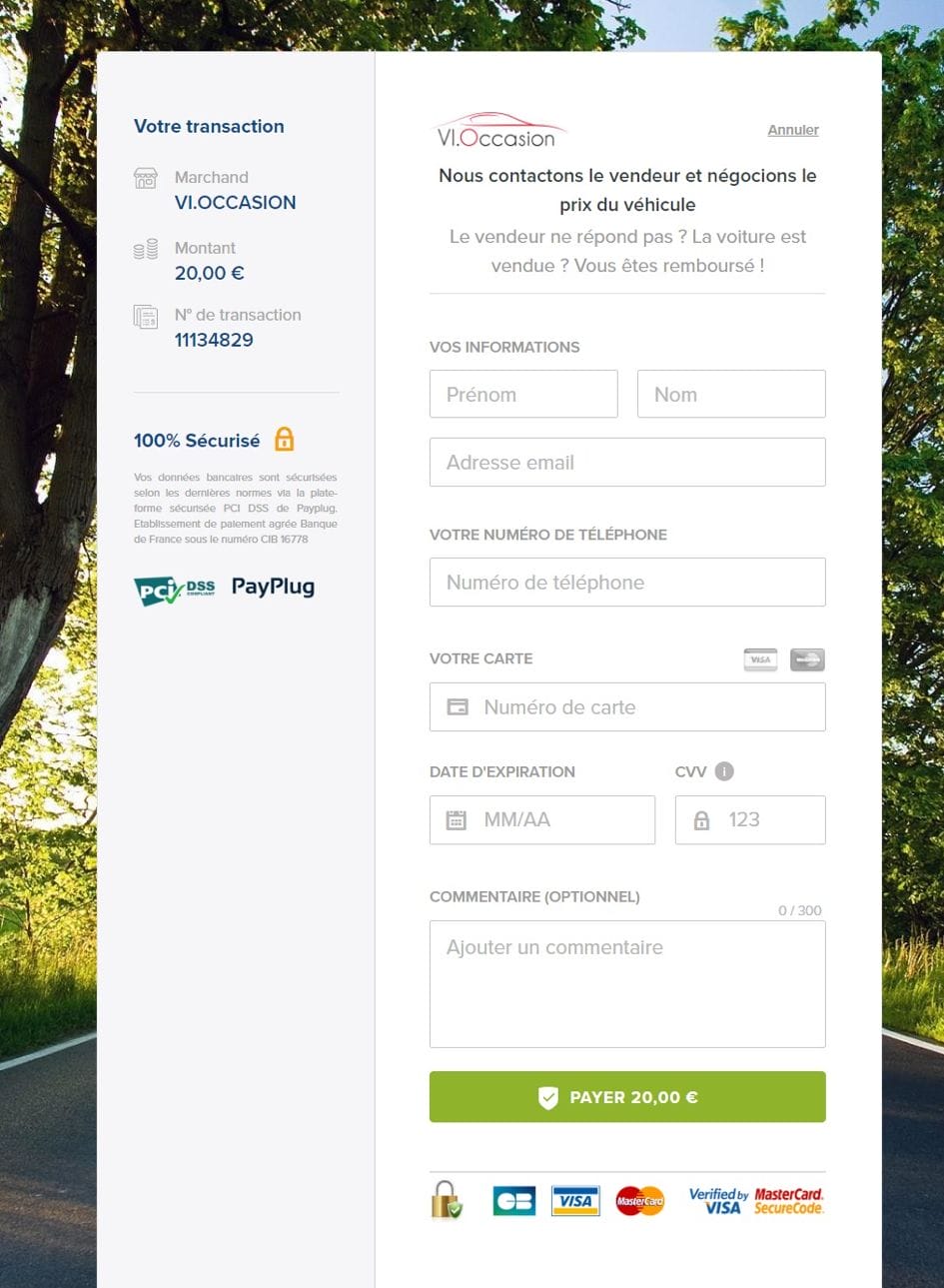 Page de paiement vioccasion