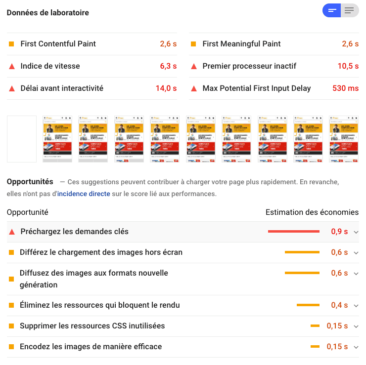 Page speed Insight Fnac