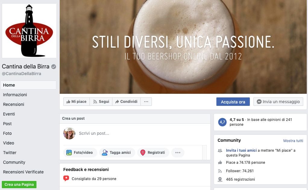 Pagina Facebook di Cantina della Birra
