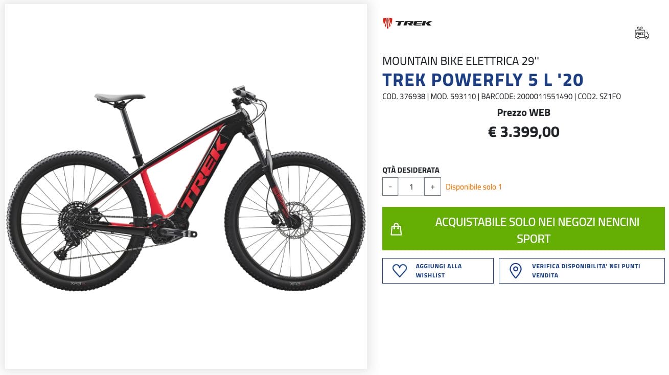 Pagina prodotto di Nencini Sport