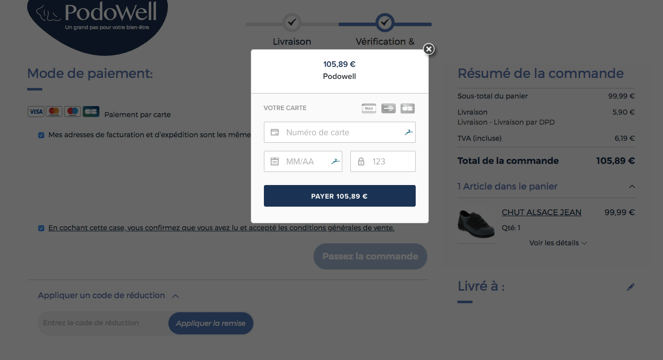 Page de paiement intégrée sur Magento 2