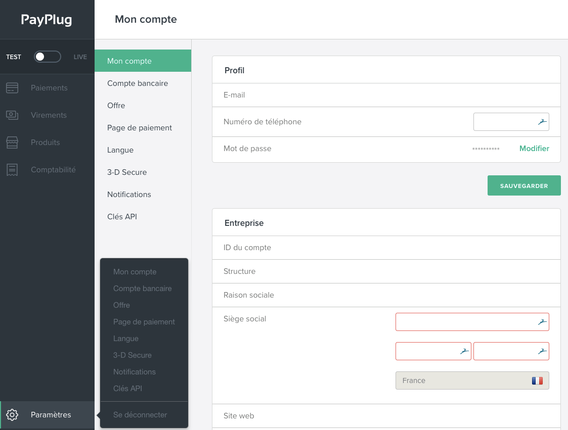 Paramètres Payplug 2019