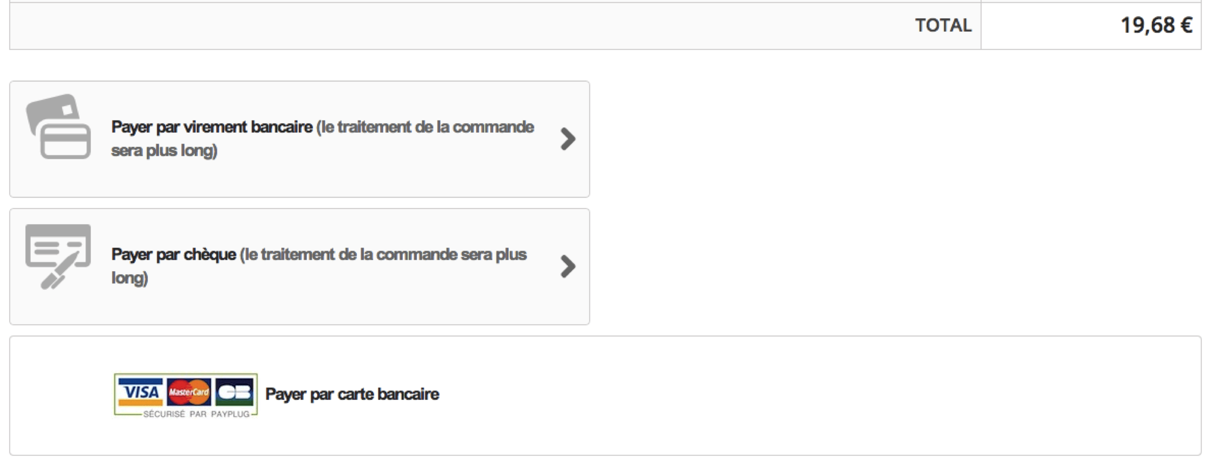 Aspect visuel du choix de la solution de paiement pour votre client final