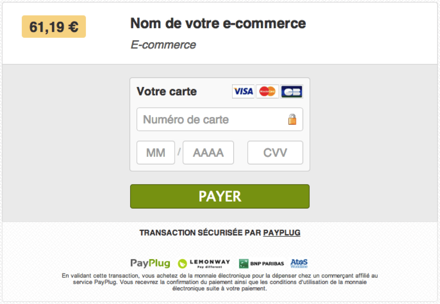 Aspect de votre page de paiement (avant personnalisation !)