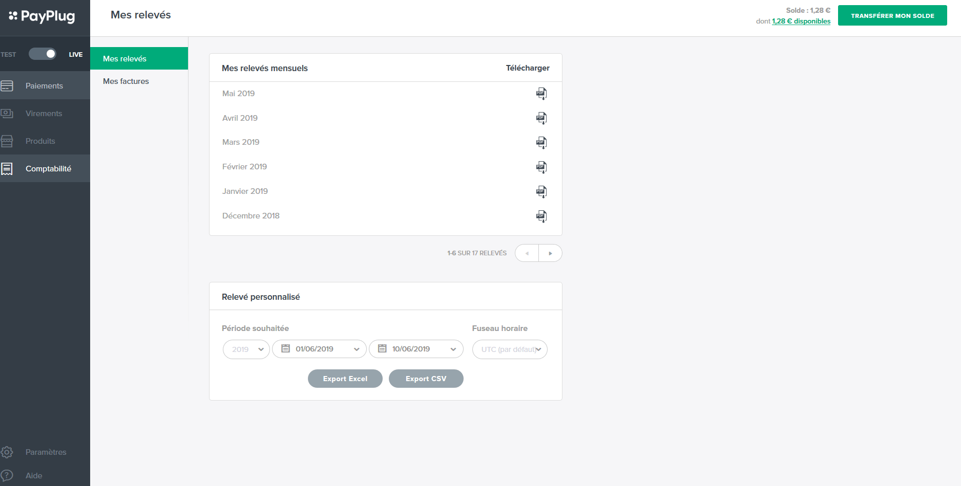 Relevé mensuel Payplug