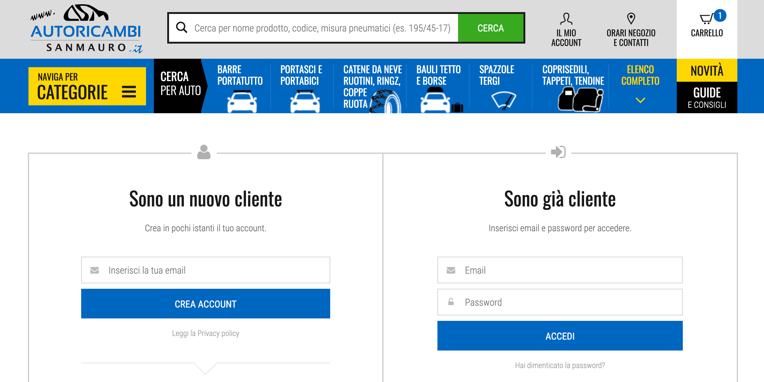 Autoricambi registrarsi