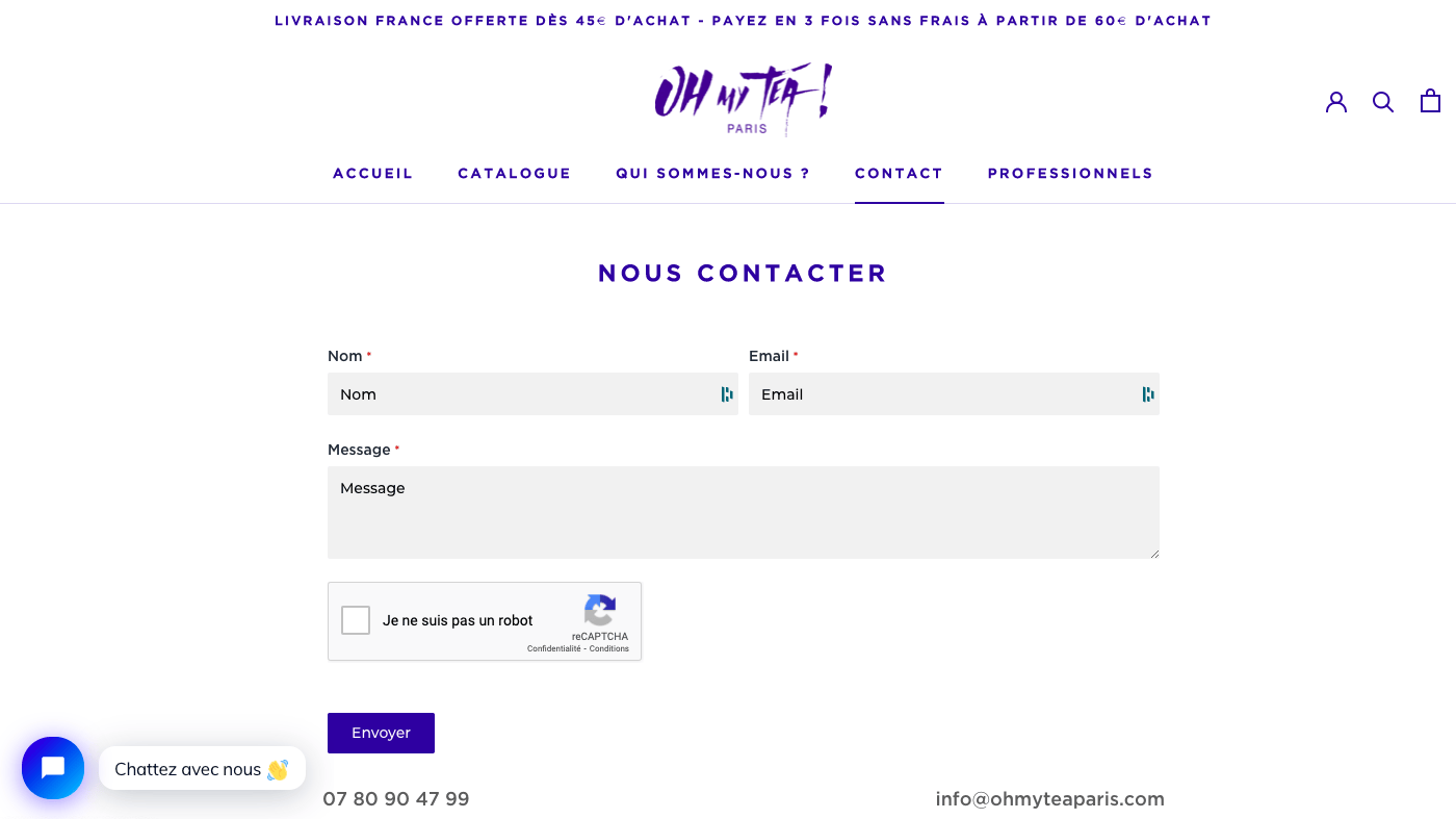 Service client Oh My Tea
