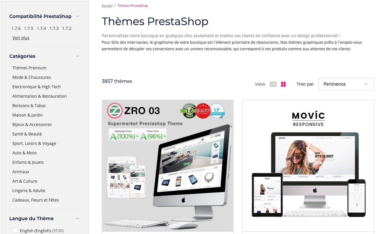Thèmes PrestaShop