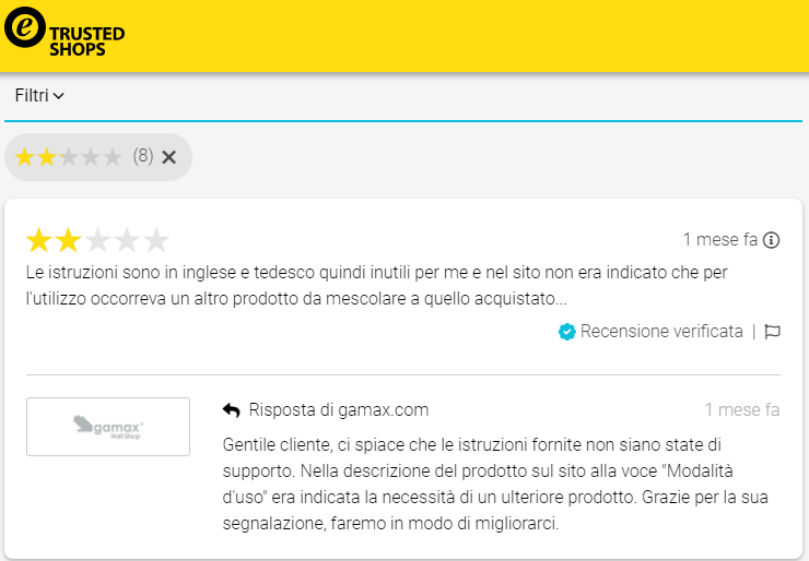 Profilo Gamax Trusted Shops