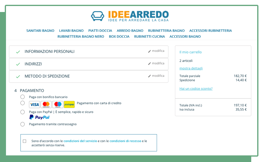 Opzioni pagamento IDEEARREDO