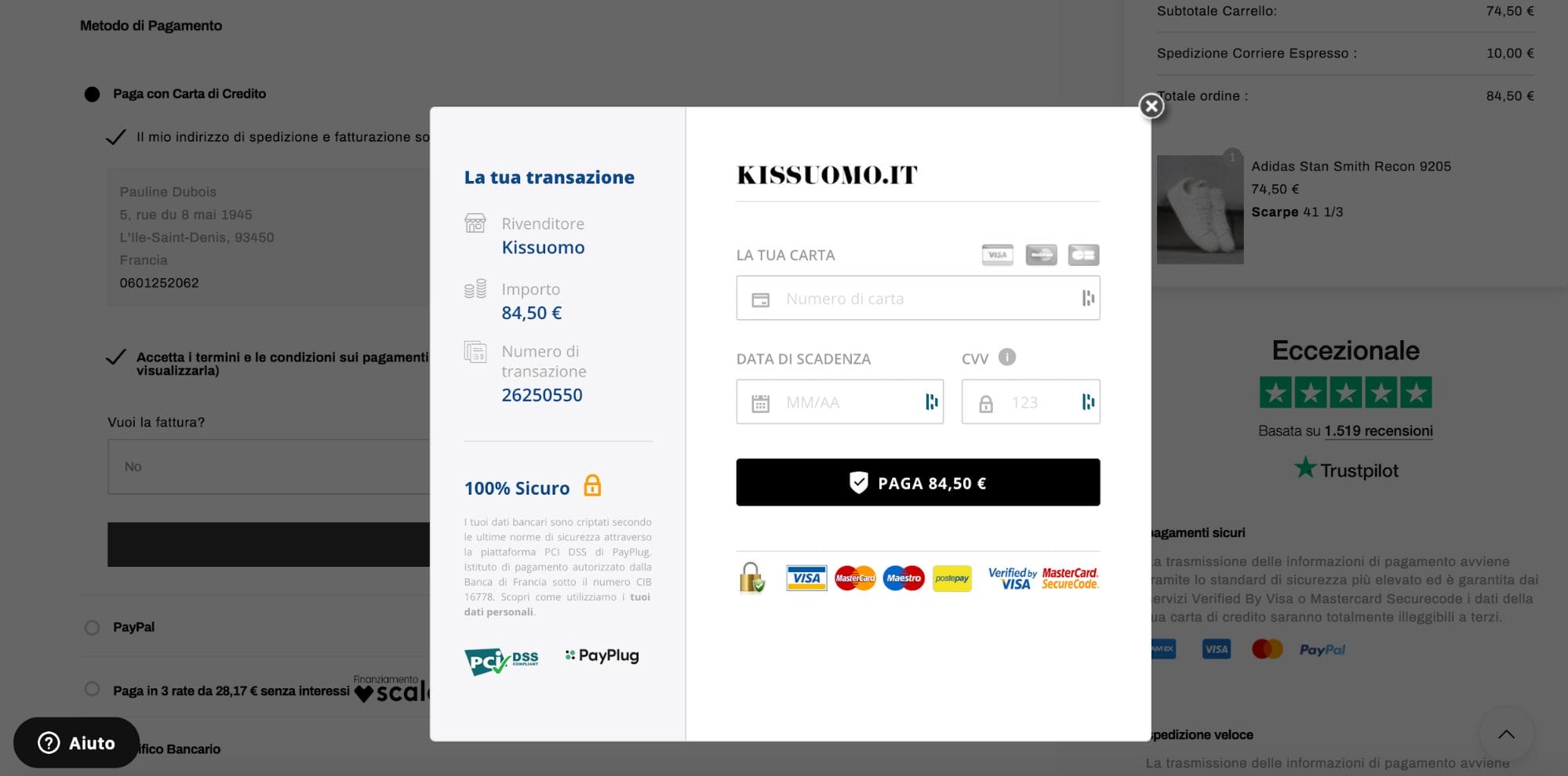 Pagina di pagamento integrata