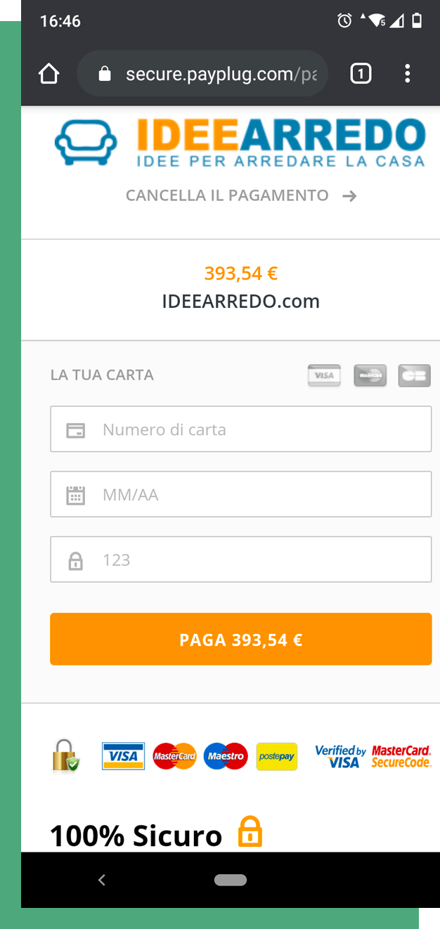 Pagina di pagamento mobile