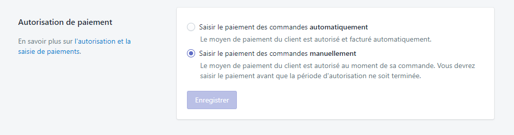 Configuration paiement différé Shopify